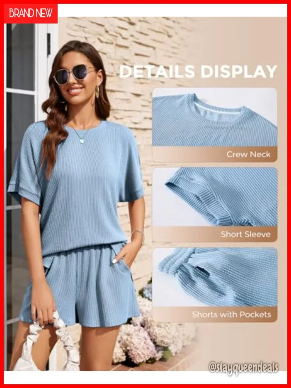 Ribbed Knit Lounge Set Matching Shorts Airport Travel Outfit